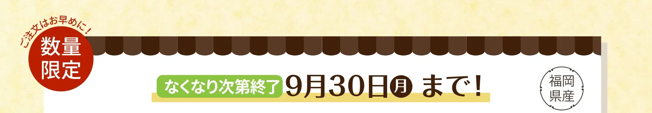 数量限定！なくなり次第終了！9/30(月)まで！